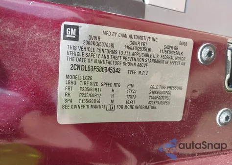 2008 Chevrolet Equinox Lt из США, поврежденный, VIN 2CNDL63F586345342